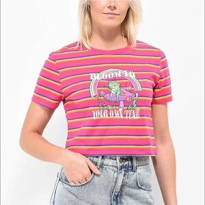 A Lab Rainbow Stripe Graphic Crop Top “Bloom to Your Own Tune” Women’s Size L